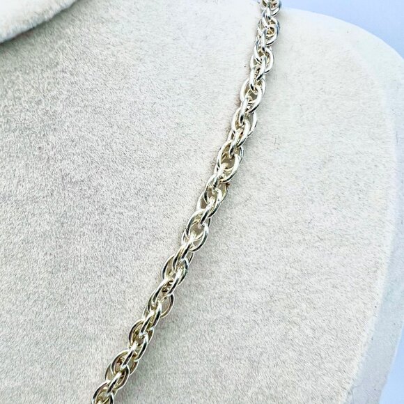 Blue Glass Pendant Necklace Wire Wrapped Silver Tone Chain - Picture 4 of 10